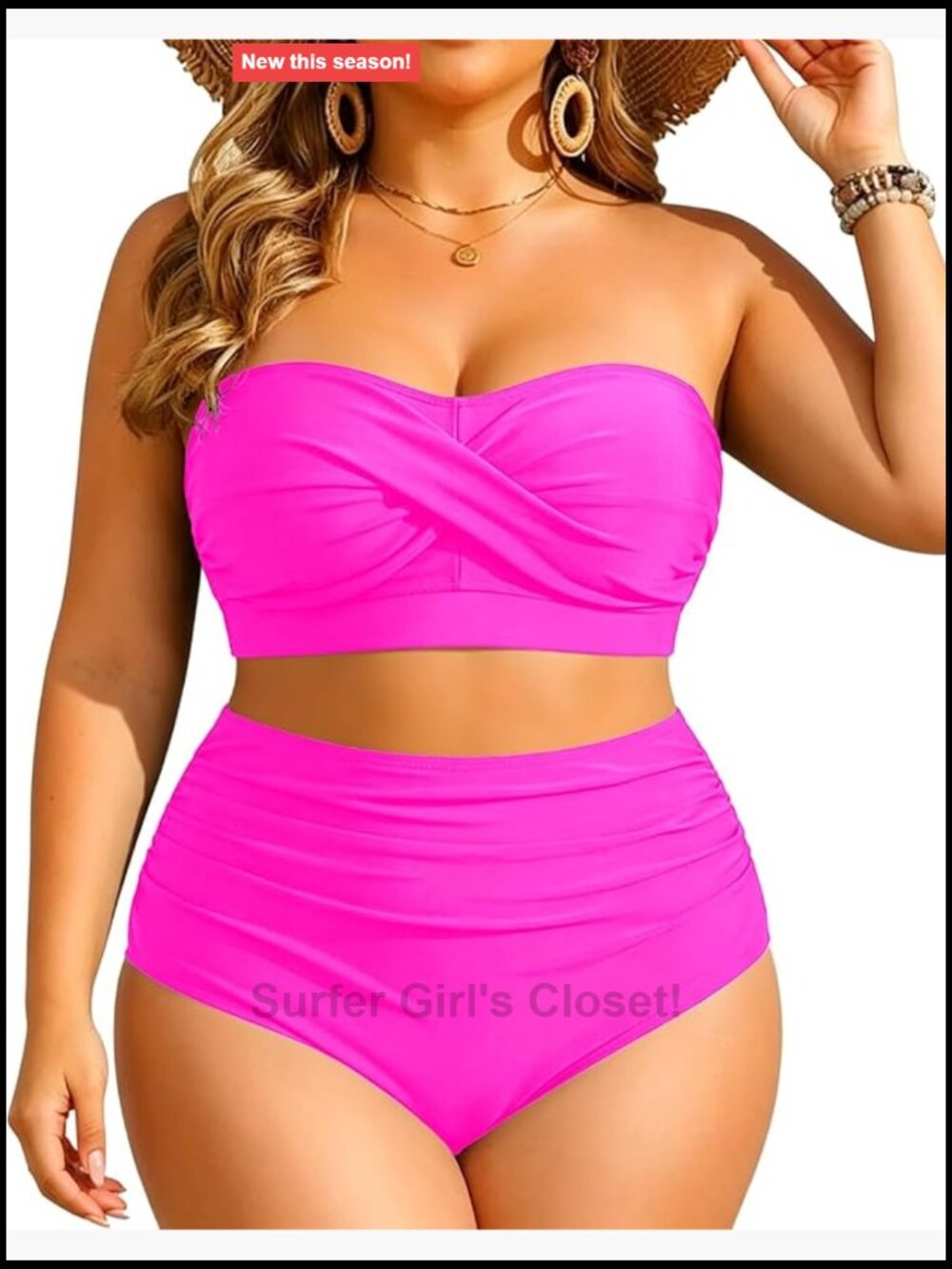 Plus Size Two Piece Bandeau Bikini High Waisted Tummy Control Swimwear